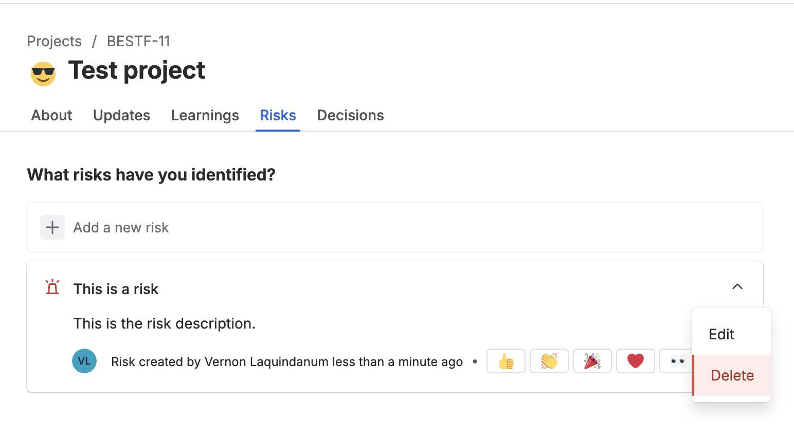 The Risk feature in the Goals and Projects apps