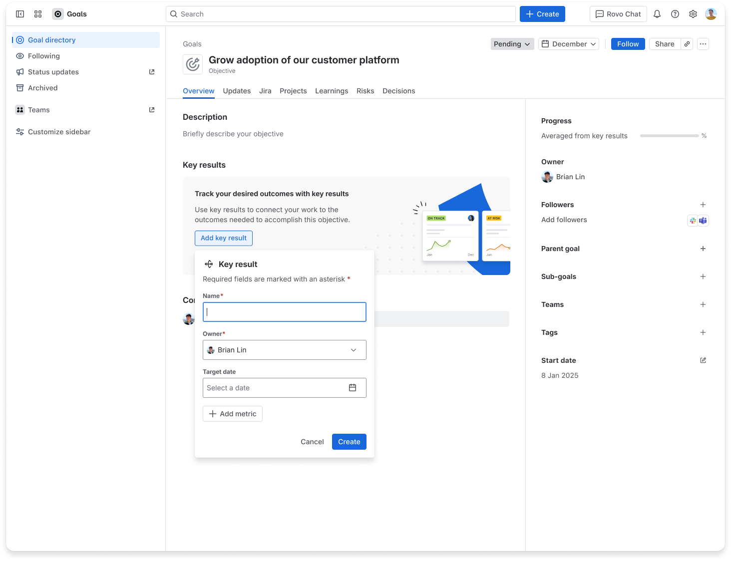 Original goal page design with key results
