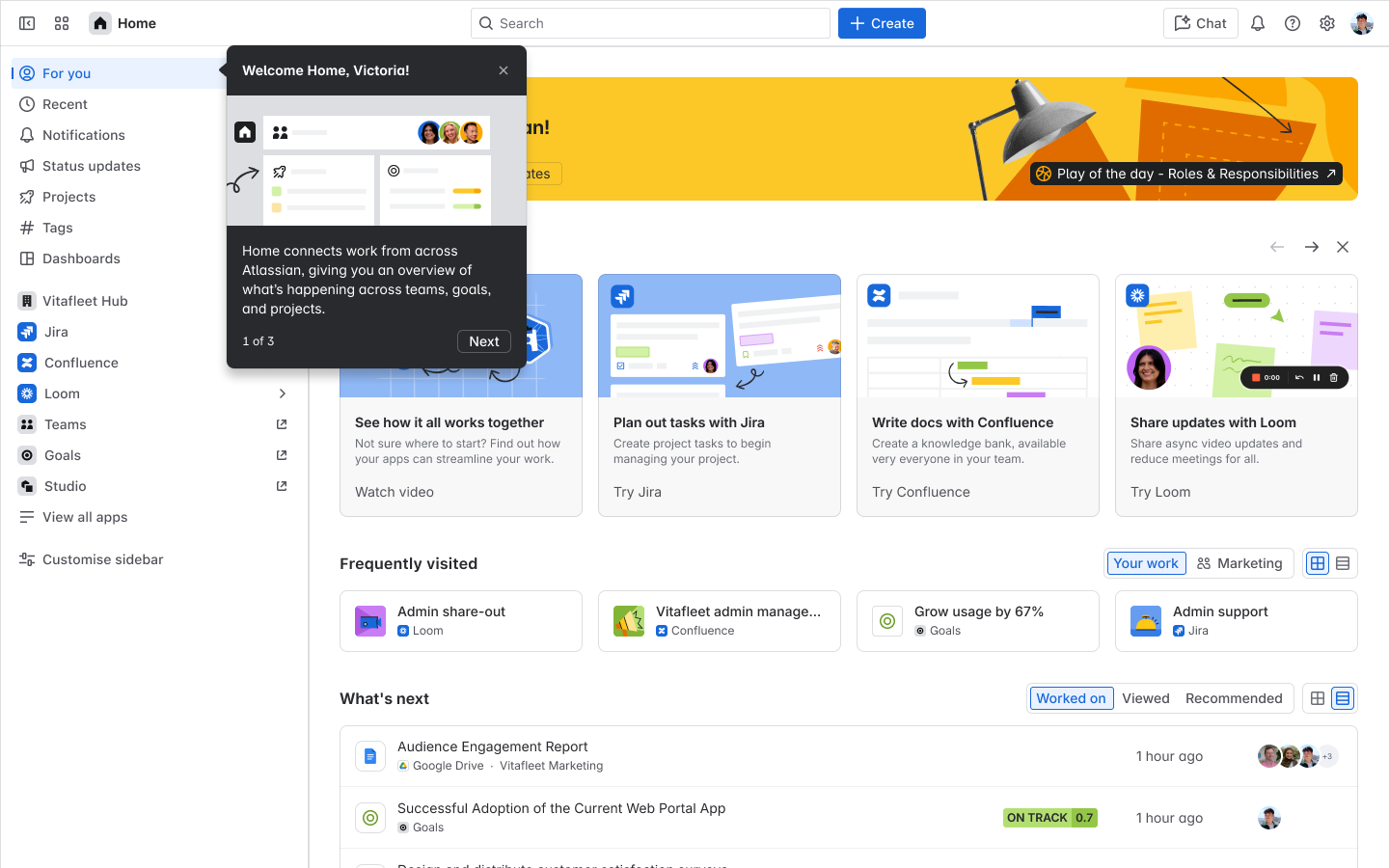 Atlassian Home onboarding spotlight — step 1