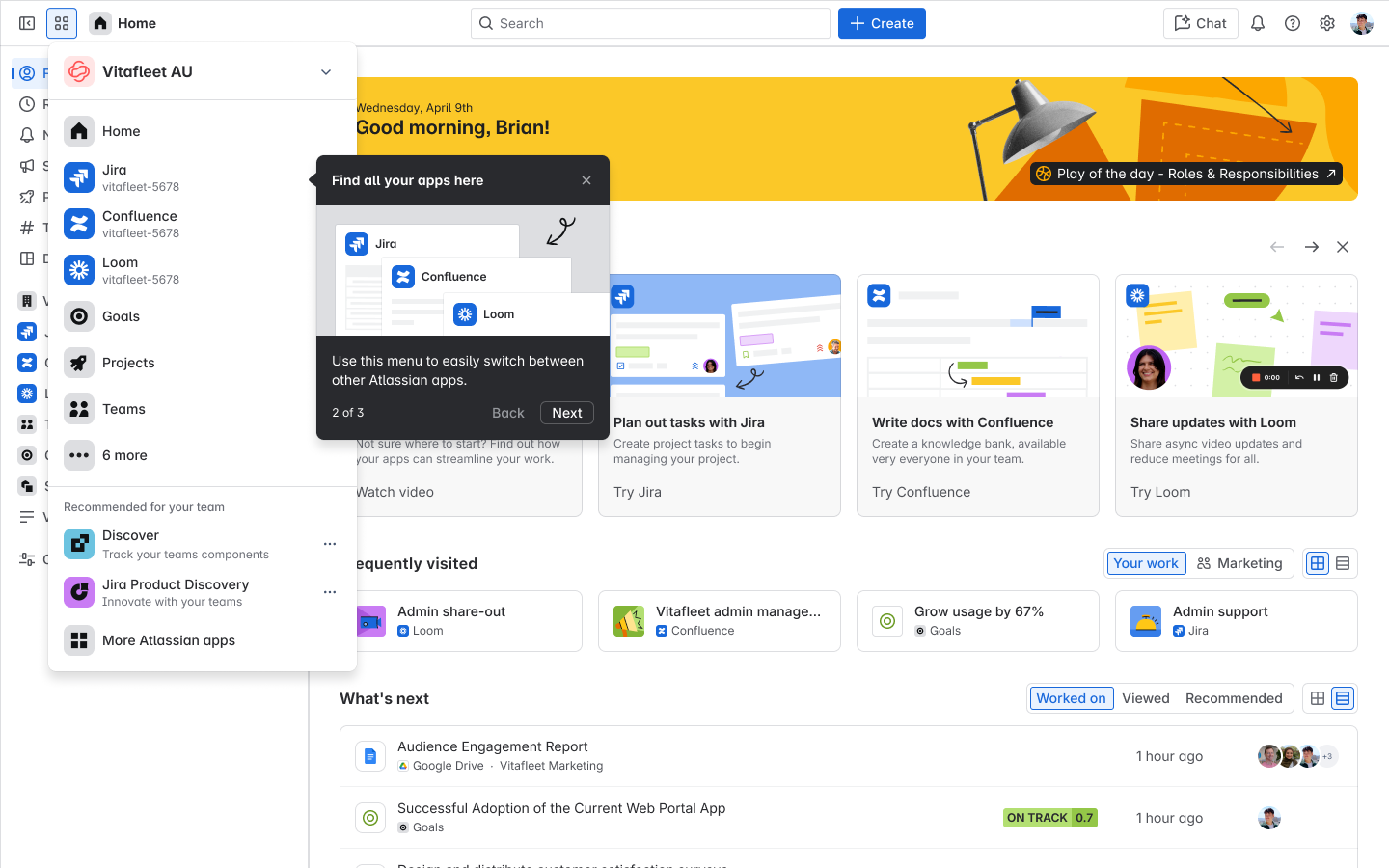 Atlassian Home onboarding spotlight — step 2