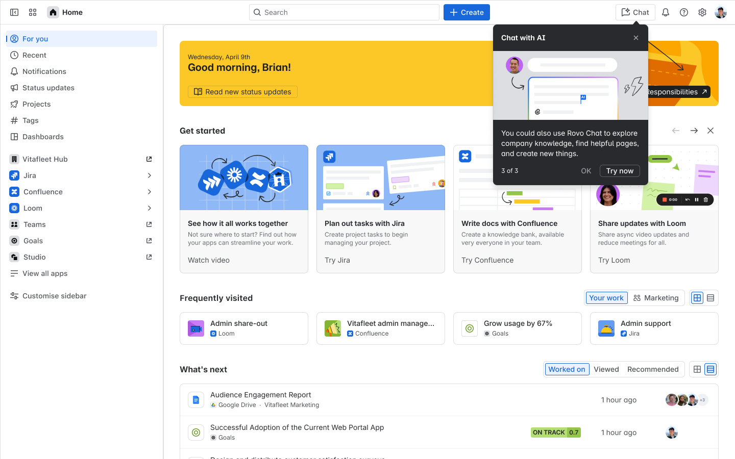 Atlassian Home onboarding spotlight — step 3