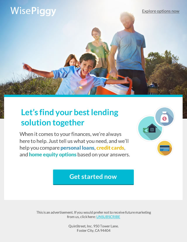Performance marketing emails for a fintech site